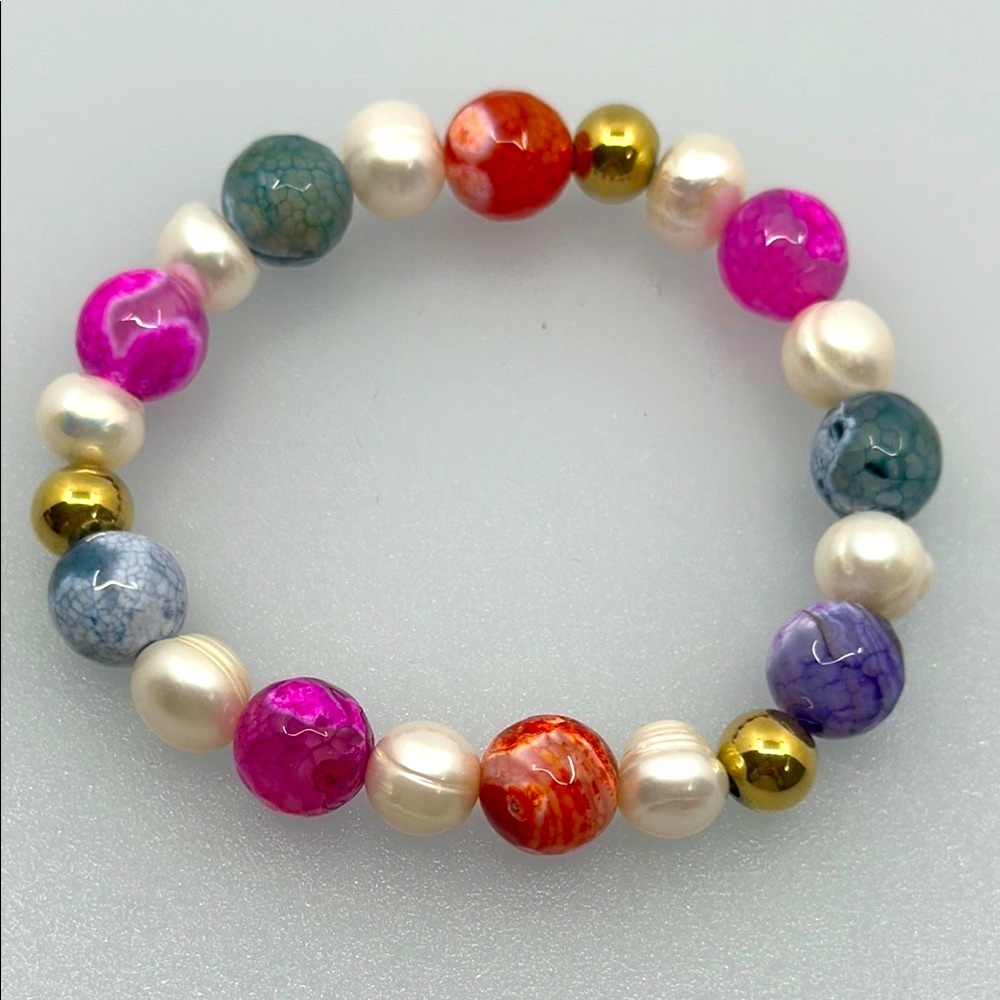 freshwater pearls murano Vibrant Pink and Orange Beaded Bracelet